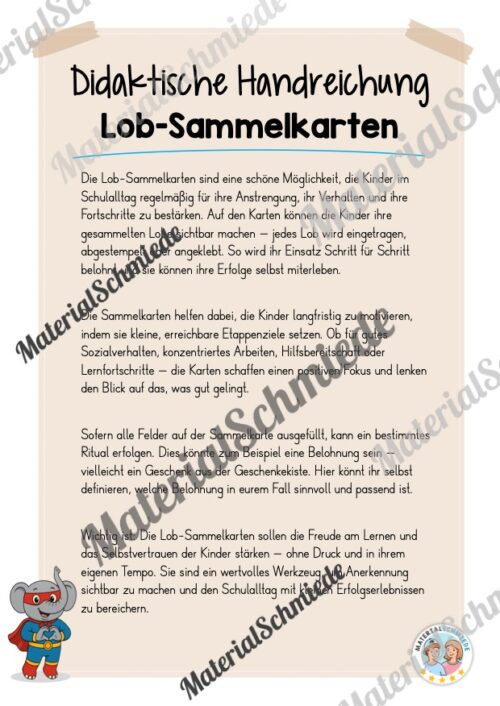 Lob-Sammelkarten für die Elefantenklasse (Arbeitsblatt 01)