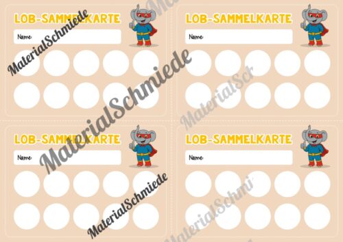 Lob-Sammelkarten für die Elefantenklasse (Arbeitsblatt 05)