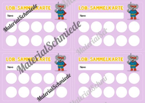 Lob-Sammelkarten für die Elefantenklasse (Arbeitsblatt 06)