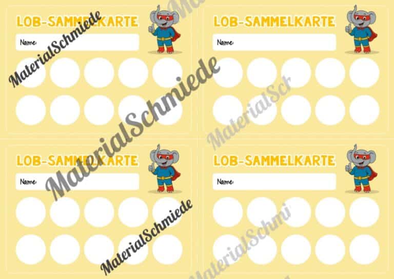 Lob-Sammelkarten für die Elefantenklasse (Arbeitsblatt 09)