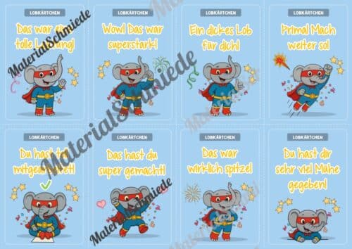 Lobkärtchen für die Elefantenklasse (Arbeitsblatt 01)