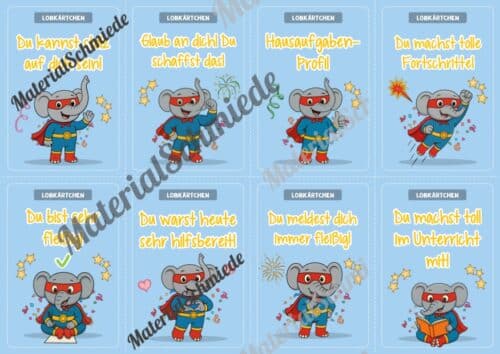 Lobkärtchen für die Elefantenklasse (Arbeitsblatt 02)
