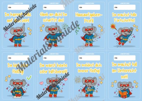 Lobkärtchen für die Elefantenklasse (Arbeitsblatt 04)