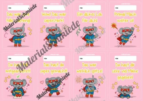 Lobkärtchen für die Elefantenklasse (Arbeitsblatt 05)