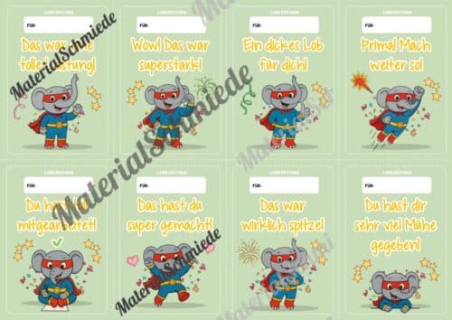 Lobkärtchen für die Elefantenklasse (Arbeitsblatt 06)