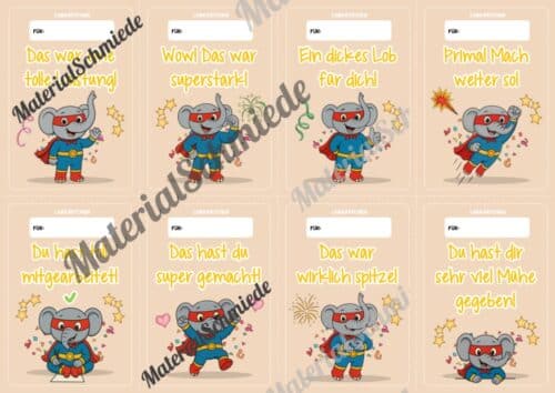 Lobkärtchen für die Elefantenklasse (Arbeitsblatt 07)