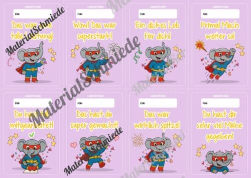 Lobkärtchen für die Elefantenklasse (Arbeitsblatt 08)