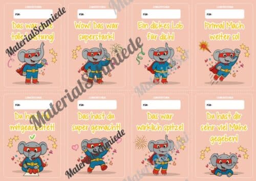 Lobkärtchen für die Elefantenklasse (Arbeitsblatt 09)