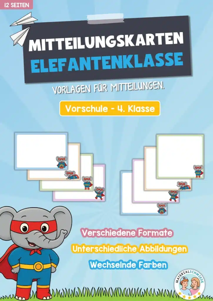 Mitteilungskarten für die Elefantenklasse