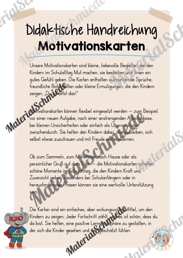 Motivationskarten für die Elefantenklasse (Arbeitsblatt 01)