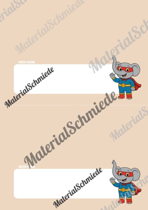 Namensschilder für die Elefantenklasse (Arbeitsblatt 07)