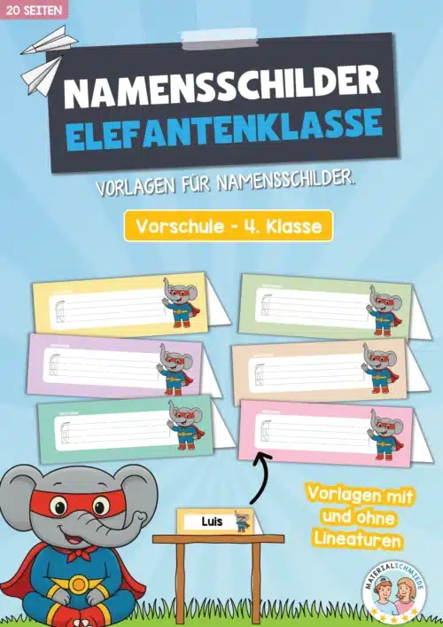 Namensschilder für die Elefantenklasse (Aufsteller)