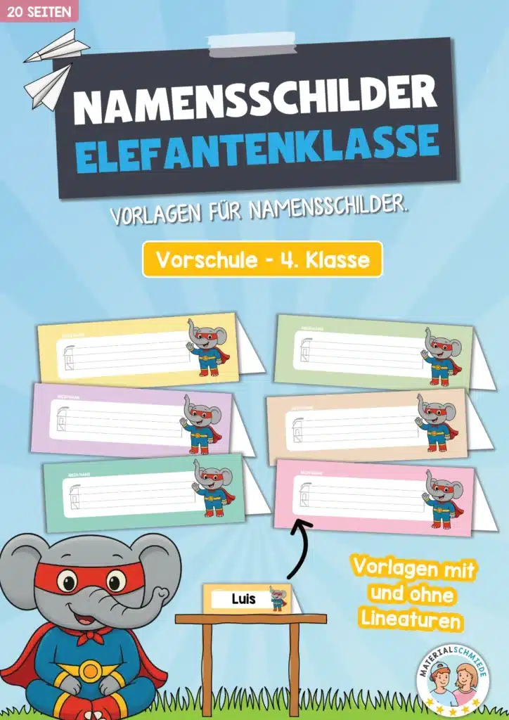 Namensschilder für die Elefantenklasse (Aufsteller)