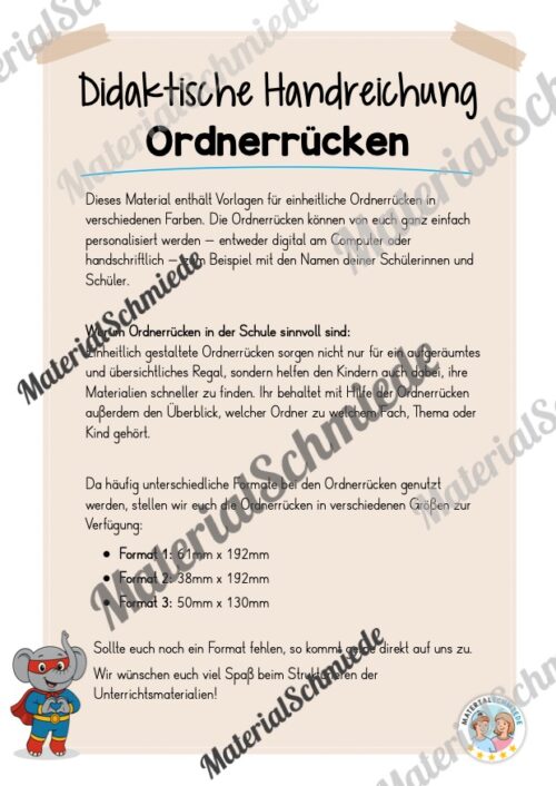 Ordnerrücken für die Elefantenklasse (Arbeitsblatt 01)