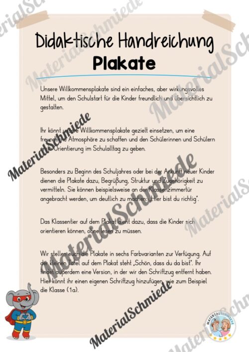Willkommensplakate für die Elefantenklasse (Arbeitsblatt 01)