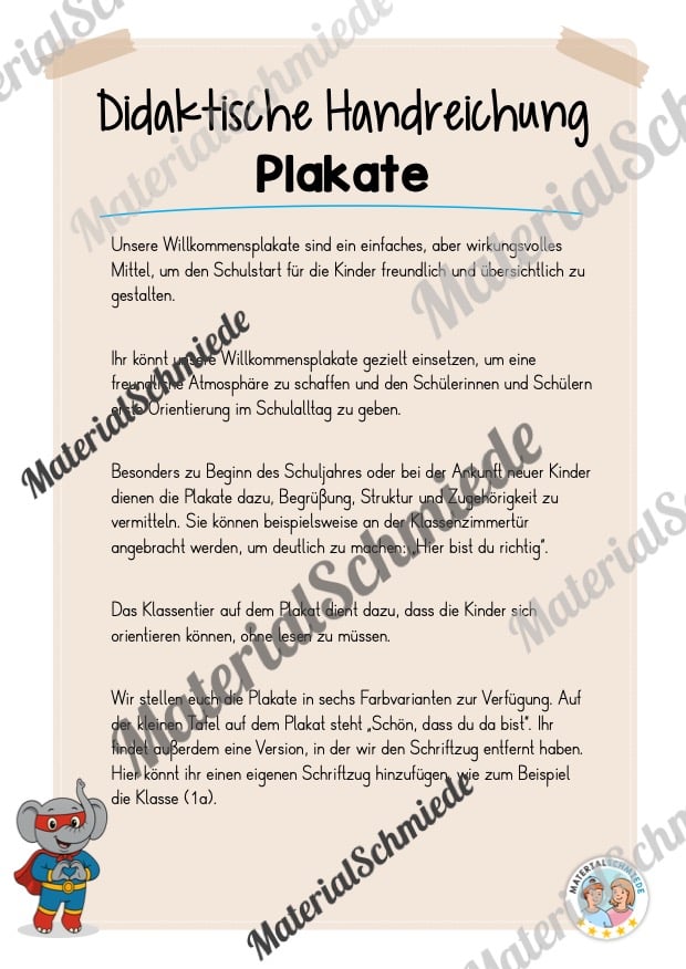 Willkommensplakate für die Elefantenklasse (Arbeitsblatt 01)