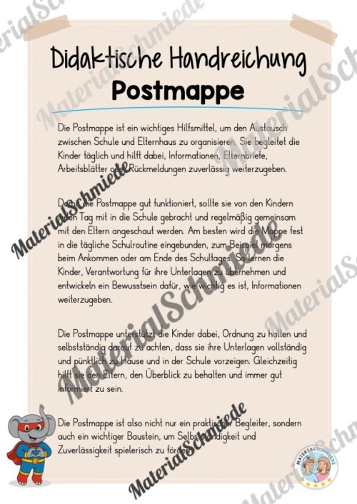 Postmappe für die Elefantenklasse (Arbeitsblatt 01)
