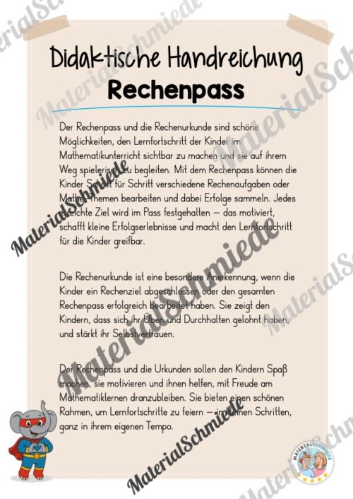 Rechenpass & Rechenurkunde für die Elefantenklasse (Arbeitsblatt 01)