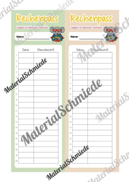 Rechenpass & Rechenurkunde für die Elefantenklasse (Arbeitsblatt 03)