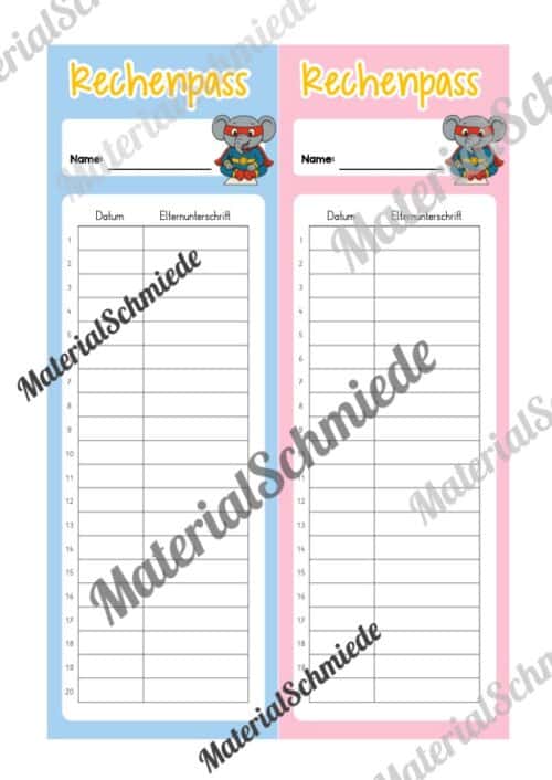 Rechenpass & Rechenurkunde für die Elefantenklasse (Arbeitsblatt 04)