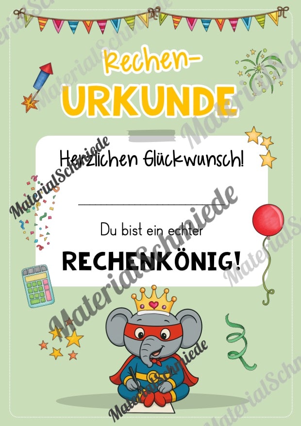 Rechenpass & Rechenurkunde für die Elefantenklasse (Arbeitsblatt 08)