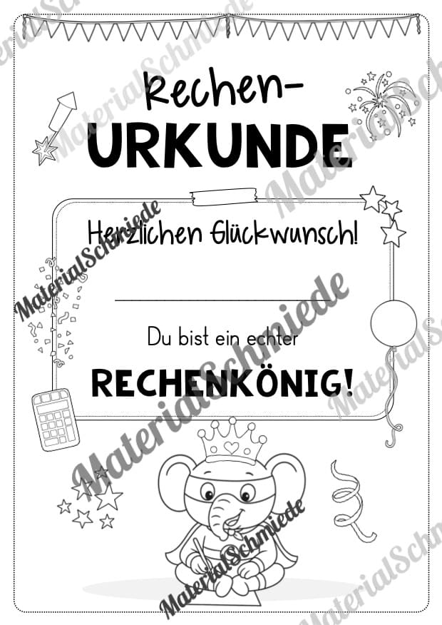 Rechenpass & Rechenurkunde für die Elefantenklasse (Arbeitsblatt 12)