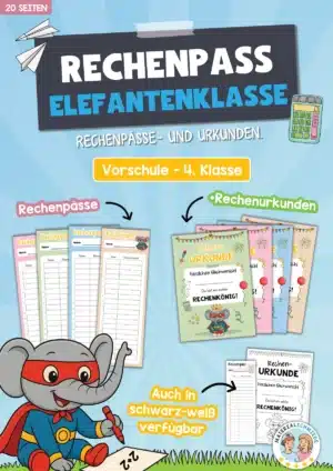 Rechenpass & Rechenurkunde für die Elefantenklasse