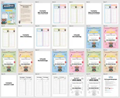 Rechenpass & Rechenurkunde für die Elefantenklasse (Überblick)