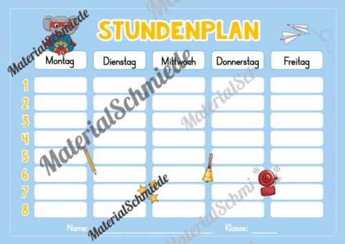 Stundenplan für die Elefantenklasse (Arbeitsblatt 02)