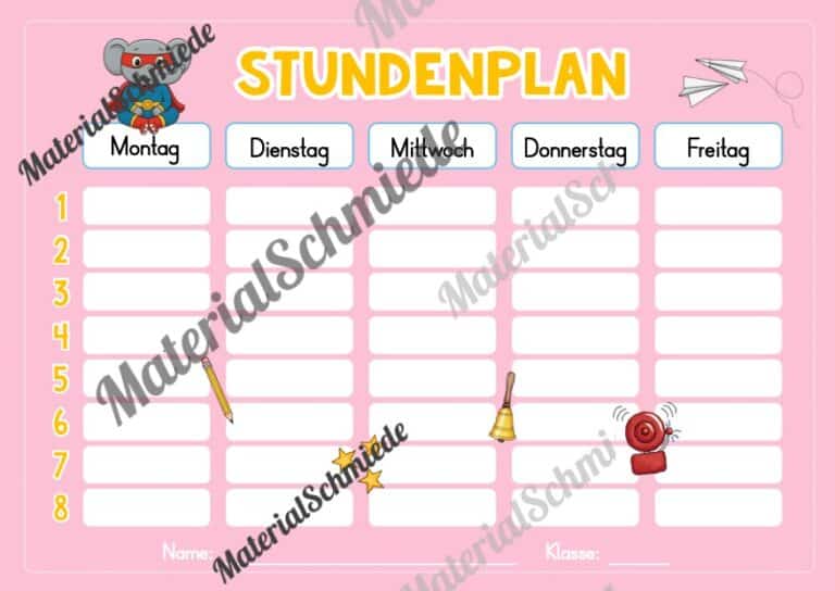 Stundenplan für die Elefantenklasse (Arbeitsblatt 03)