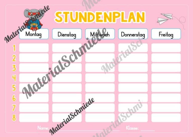 Stundenplan für die Elefantenklasse (Arbeitsblatt 07)