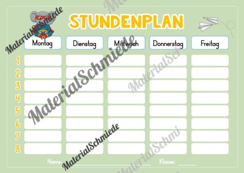 Stundenplan für die Elefantenklasse (Arbeitsblatt 08)