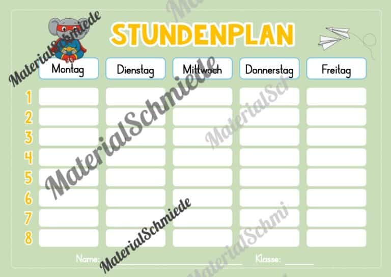 Stundenplan für die Elefantenklasse (Arbeitsblatt 08)