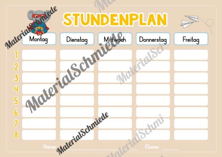 Stundenplan für die Elefantenklasse (Arbeitsblatt 09)