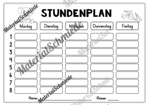 Stundenplan für die Elefantenklasse (Arbeitsblatt 11)