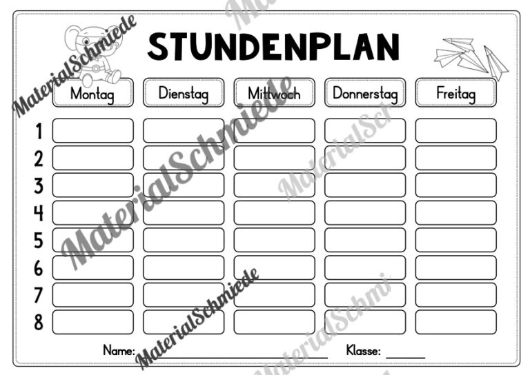 Stundenplan für die Elefantenklasse (Arbeitsblatt 11)