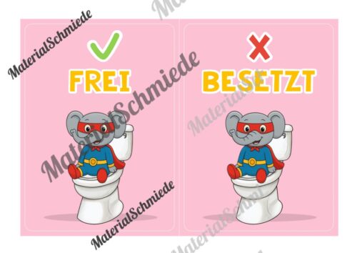 WC-Schilder / Toiletten-Ampel für die Elefantenklasse (Arbeitsblatt 03)