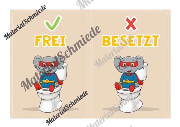 WC-Schilder / Toiletten-Ampel für die Elefantenklasse (Arbeitsblatt 05)