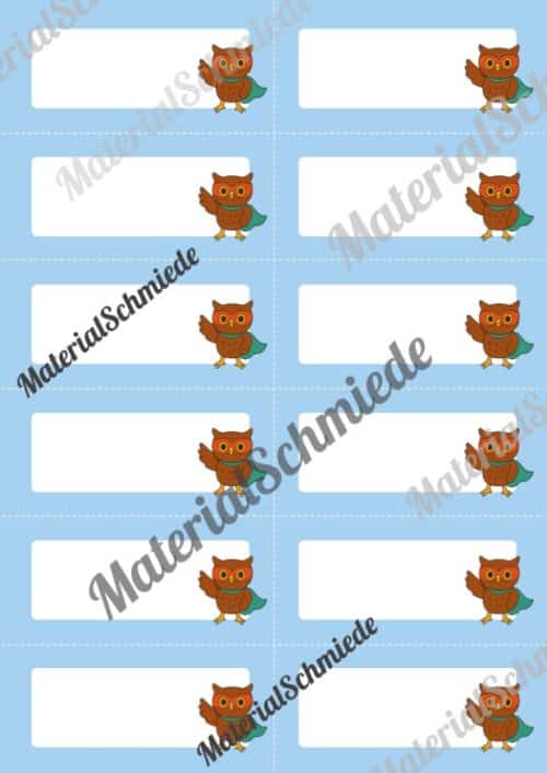 Etiketten für die Eulenklasse (Arbeitsblatt 02)