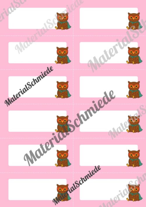 Etiketten für die Eulenklasse (Arbeitsblatt 03)