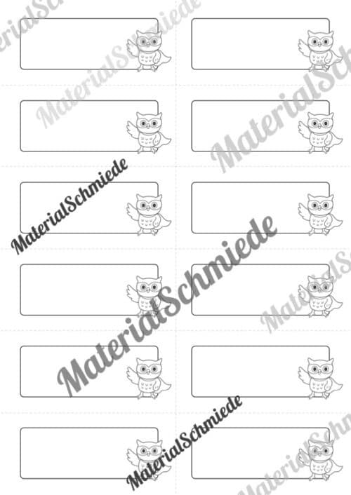 Etiketten für die Eulenklasse (Arbeitsblatt 06)