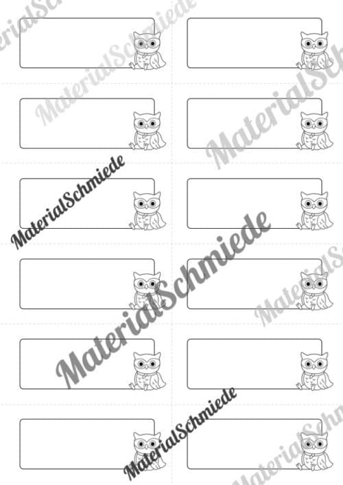 Etiketten für die Eulenklasse (Arbeitsblatt 07)