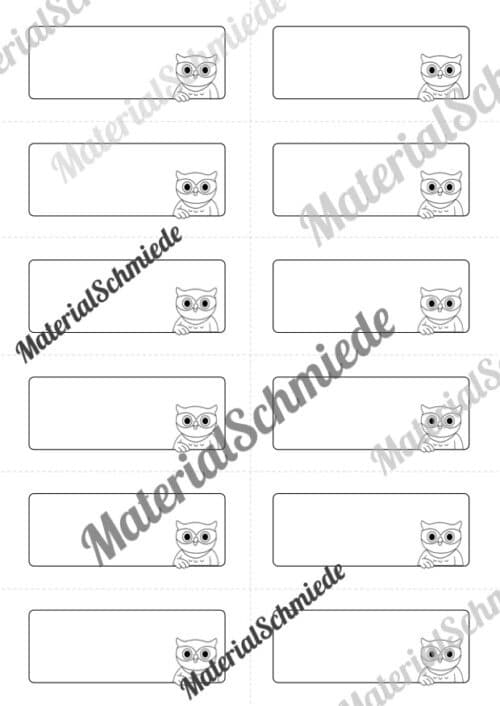 Etiketten für die Eulenklasse (Arbeitsblatt 08)