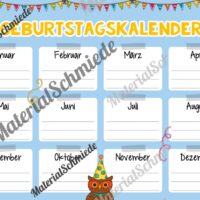 Geburtstagskalender für die Eulenklasse (Arbeitsblatt 02)