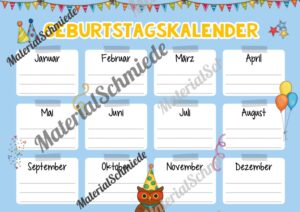 Geburtstagskalender für die Eulenklasse (Arbeitsblatt 02)