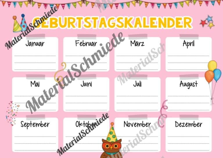 Geburtstagskalender für die Eulenklasse (Arbeitsblatt 03)
