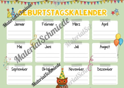 Geburtstagskalender für die Eulenklasse (Arbeitsblatt 04)