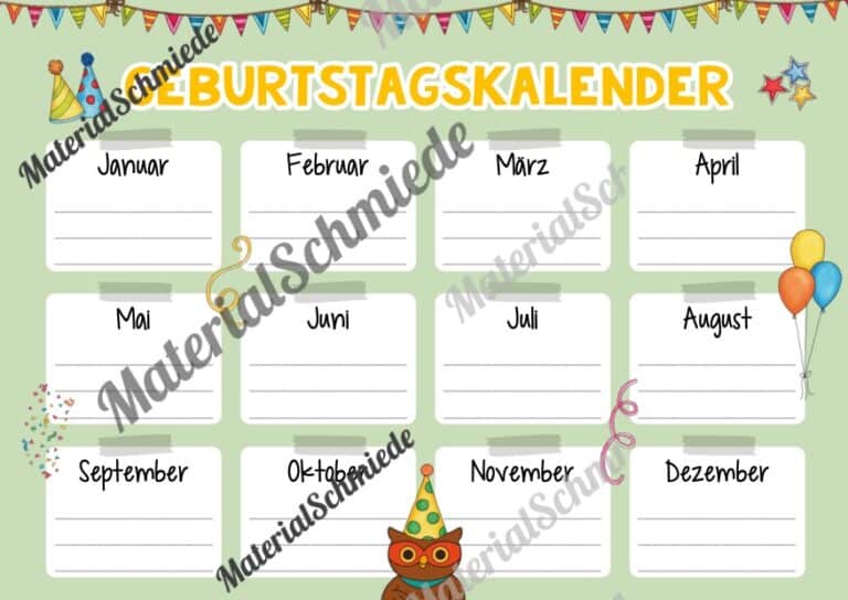 Geburtstagskalender für die Eulenklasse (Arbeitsblatt 04)