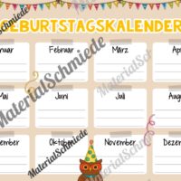 Geburtstagskalender für die Eulenklasse (Arbeitsblatt 05)