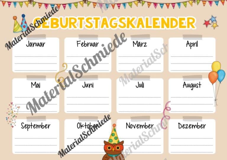 Geburtstagskalender für die Eulenklasse (Arbeitsblatt 05)